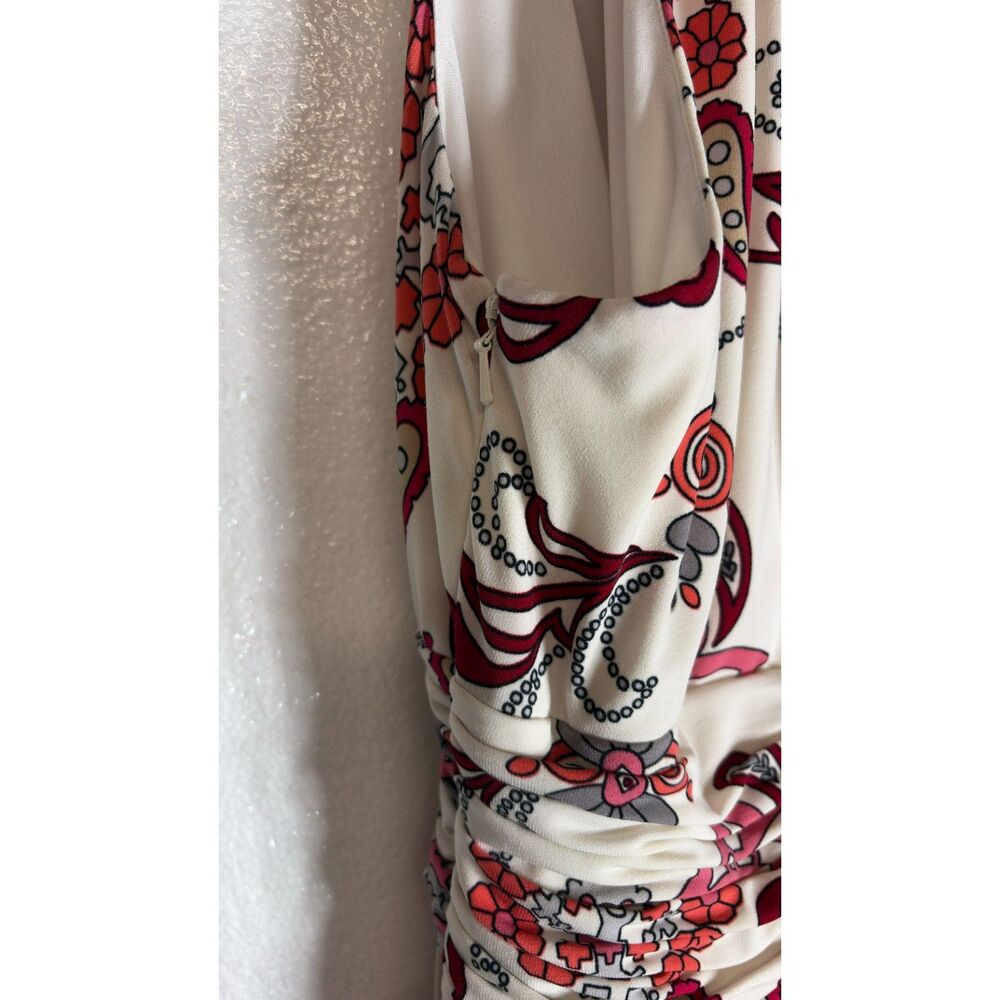 Evan Picone Draped Pleated Waist V-Neck Halter White Floral Paisley Dress Size 4 - Picture 6 of 12